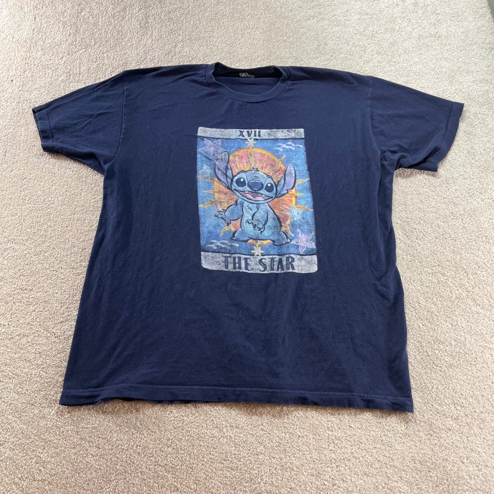 Disney Stitch Tarot Card The Star Shirt‎ Mens XL Navy Blue Graphic Tee XVII